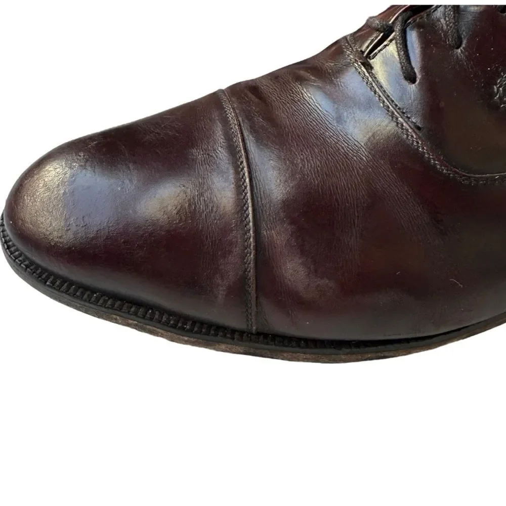 Leather Cap Toe Lace Up Oxford Dress Shoe Men’s Size 10 D Bordeaux Made in Italy